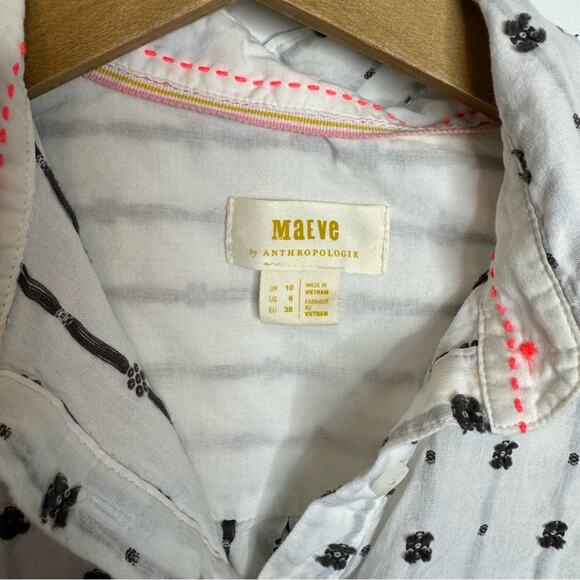 Anthropologie Maeve Womens Clip Dot Relaxed Fit Button Down Blouse Top Size 6 - Picture 3 of 5